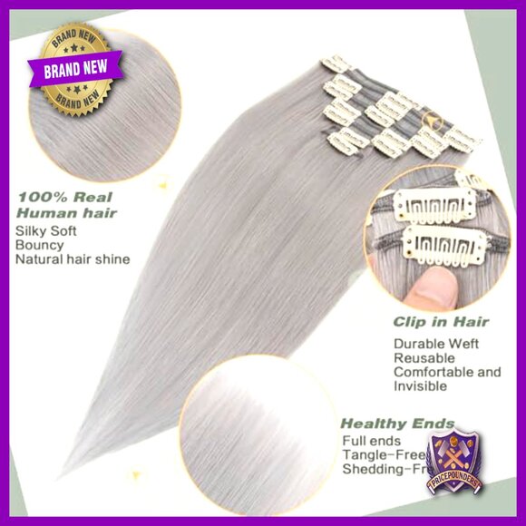 Clip-In Human Hair Extensions 8 Pieces Silky Straight 16 Inches 90g main image 4